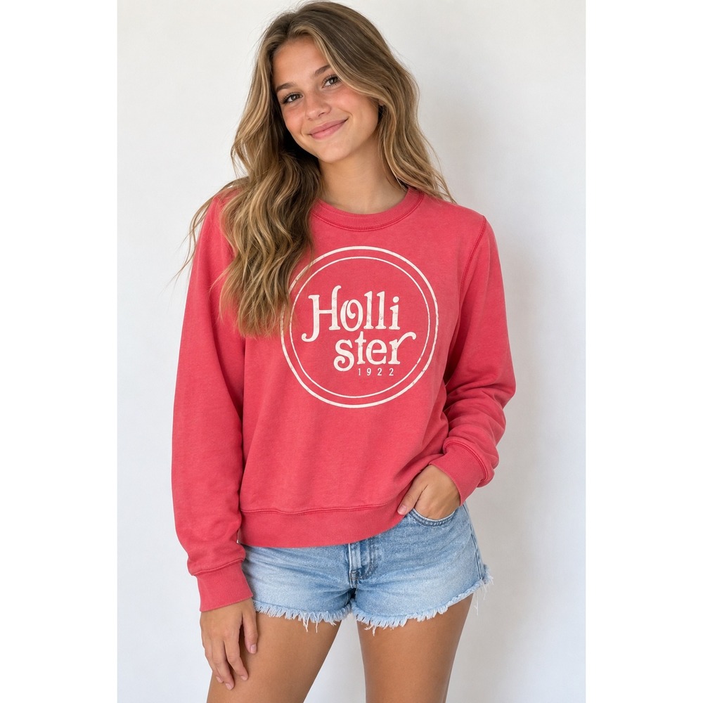 Hollister California Coral Pink Graphic Crewneck Sweatshirt Medium 1922 Youth